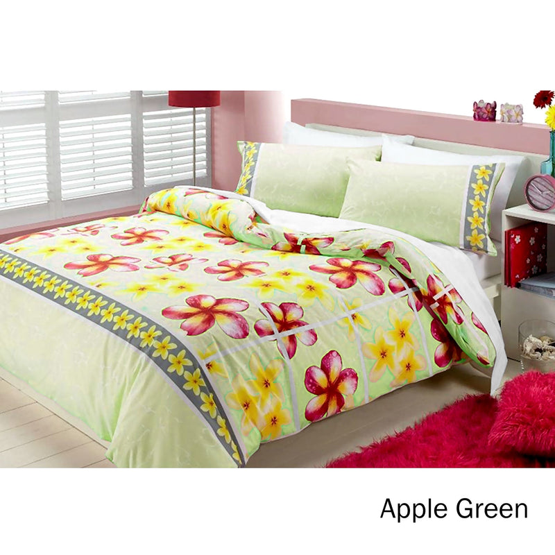 Floating Frangipani Quilt Cover Set Apple Green Single Payday Deals