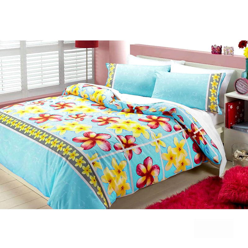 Floating Frangipani Quilt Cover Set Aqua Single Payday Deals