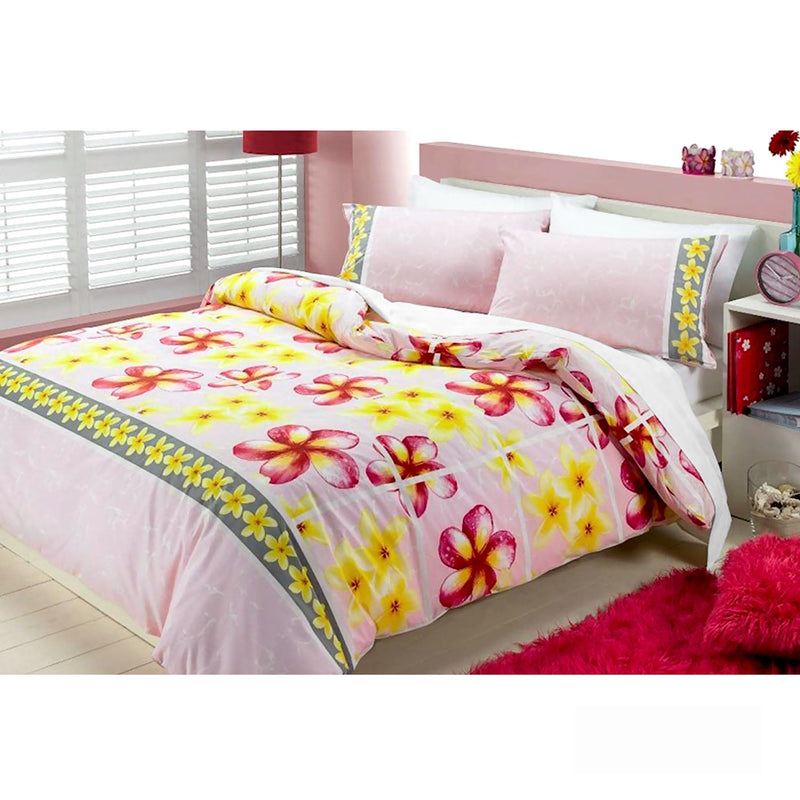 Floating Frangipani Quilt Cover Set Soft Pink Single Payday Deals