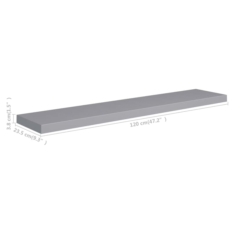 Floating Wall Shelf Grey 120x23.5x3.8 cm MDF Payday Deals
