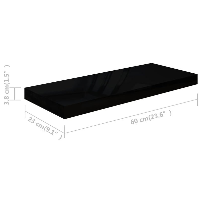 Floating Wall Shelf High Gloss Black 60x23.5x3.8 cm MDF Payday Deals
