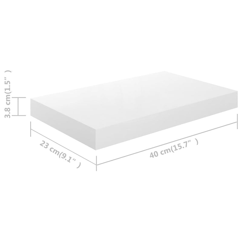 Floating Wall Shelf High Gloss White 40x23x3.8 cm MDF Payday Deals