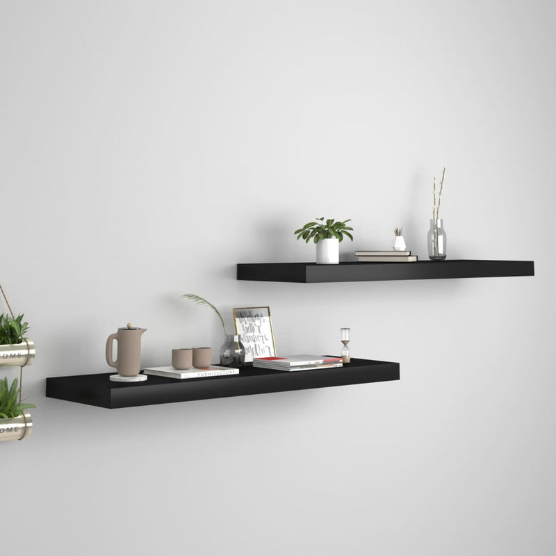 Floating Wall Shelves 2 pcs Black 80x23.5x3.8 cm MDF Payday Deals