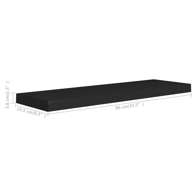 Floating Wall Shelves 2 pcs Black 80x23.5x3.8 cm MDF Payday Deals