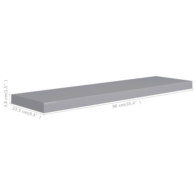 Floating Wall Shelves 2 pcs Grey 90x23.5x3.8 cm MDF Payday Deals