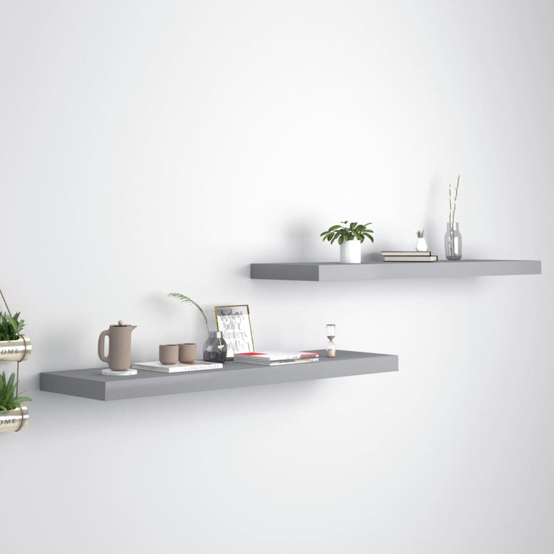 Floating Wall Shelves 2 pcs Grey 90x23.5x3.8 cm MDF Payday Deals