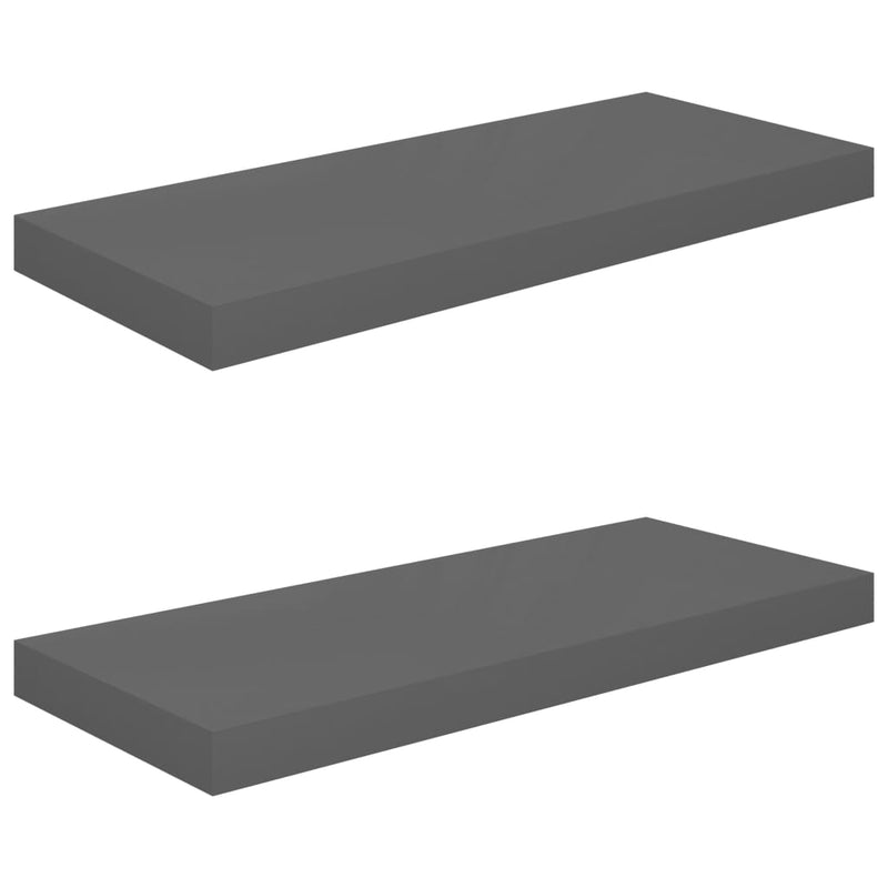 Floating Wall Shelves 2 pcs High Gloss Grey 60x23.5x3.8 cm MDF Payday Deals