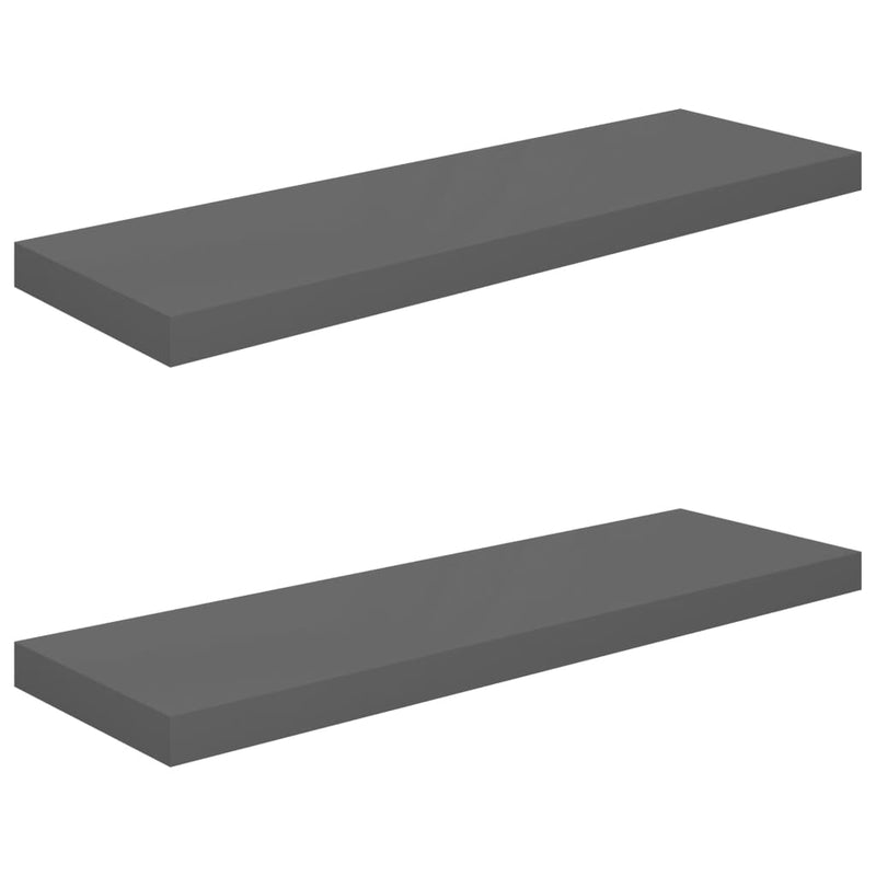 Floating Wall Shelves 2 pcs High Gloss Grey 80x23.5x3.8 cm MDF Payday Deals