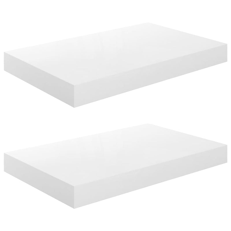 Floating Wall Shelves 2 pcs High Gloss White 40x23x3.8 cm MDF Payday Deals