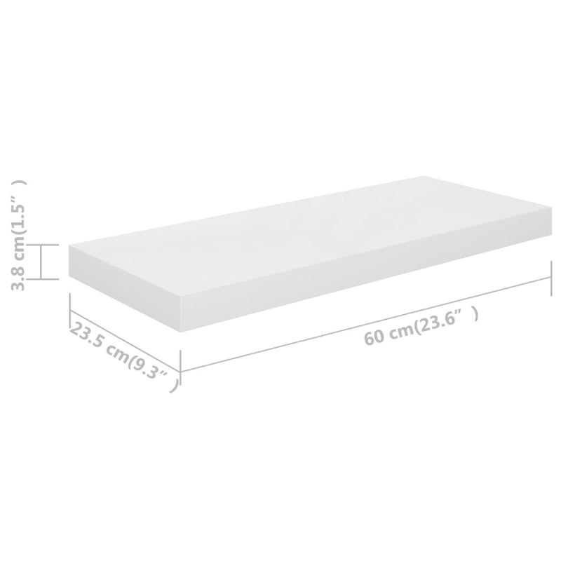 Floating Wall Shelves 2 pcs High Gloss White 60x23.5x3.8 cm MDF Payday Deals