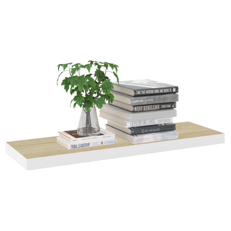Floating Wall Shelves 2 pcs Oak and White 80x23.5x3.8 cm MDF Payday Deals