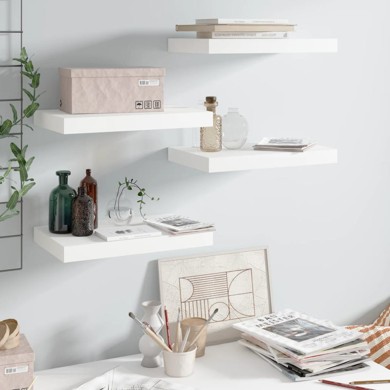 Floating Wall Shelves 4 pcs High Gloss White 40x23x3.8 cm MDF Payday Deals