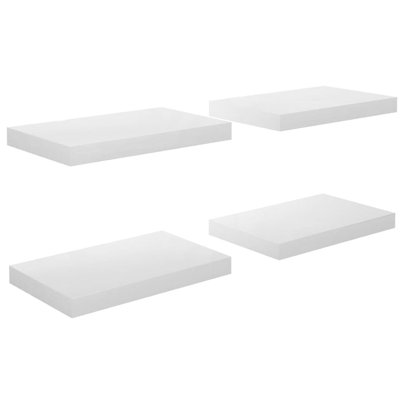 Floating Wall Shelves 4 pcs High Gloss White 40x23x3.8 cm MDF Payday Deals