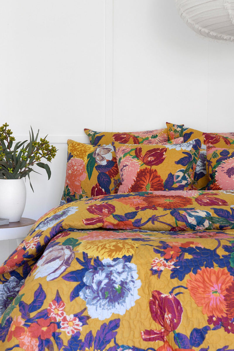 Floral Cotton Quilt Throw Bedspread Block Print Quilt Indian Quilt Comforter Duvet Cover Quilt Gift - Mustard Anthro Payday Deals