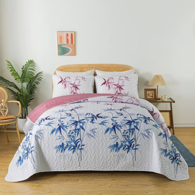 Floral Quilted bedspread and pillowcovers set: Embrace Nature Indoors - Queen size Payday Deals