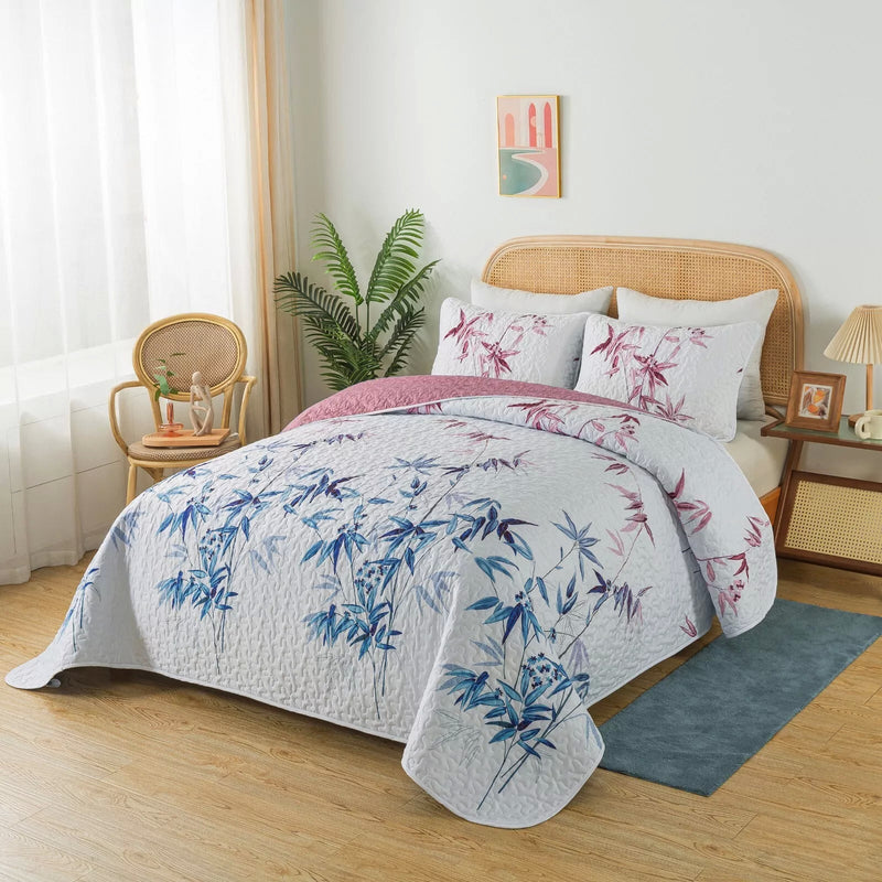 Floral Quilted bedspread and pillowcovers set: Embrace Nature Indoors - Queen size Payday Deals