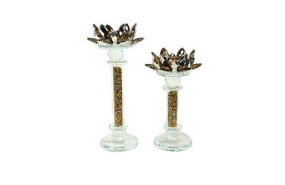 Flower Gold Crystal Candle Holder - Set of 2