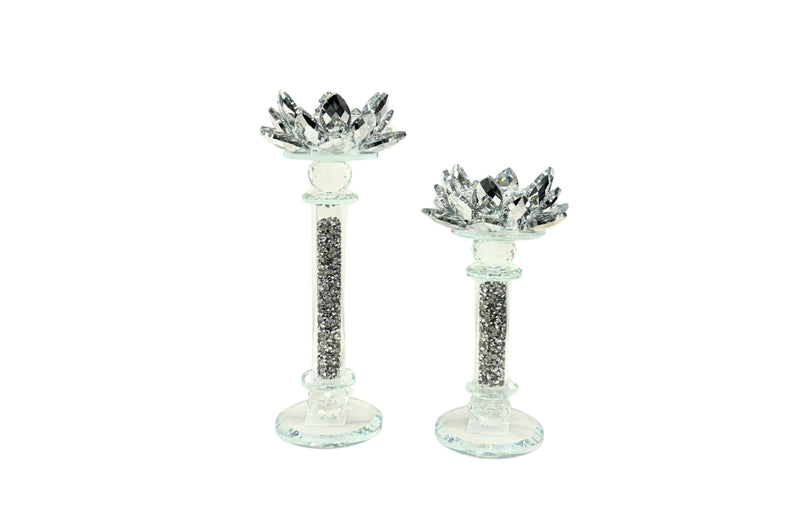 Flower Silver Crystal Candle Holder - Set of 2 Payday Deals