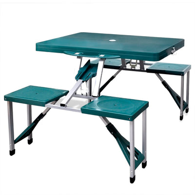 Foldable Camping Table Set with 4 Stools Aluminium Extra Light Green Payday Deals