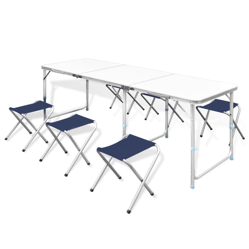 Foldable Camping Table Set with 6 Stools Height Adjustable 180 x 60 cm Payday Deals