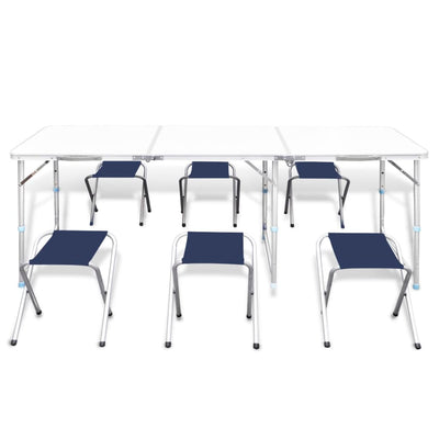 Foldable Camping Table Set with 6 Stools Height Adjustable 180 x 60 cm Payday Deals