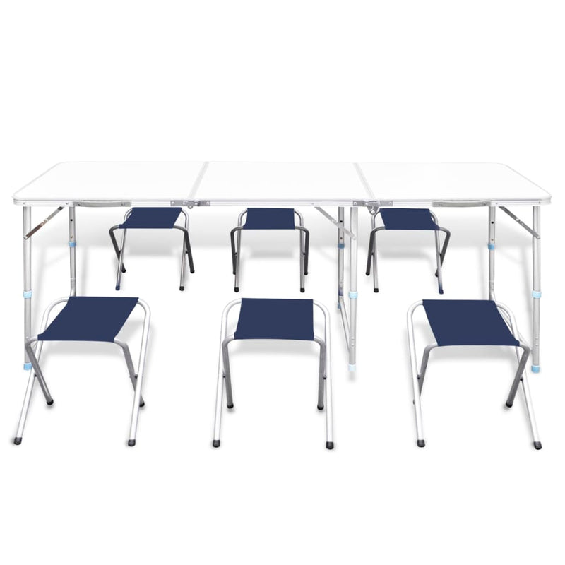 Foldable Camping Table Set with 6 Stools Height Adjustable 180 x 60 cm Payday Deals