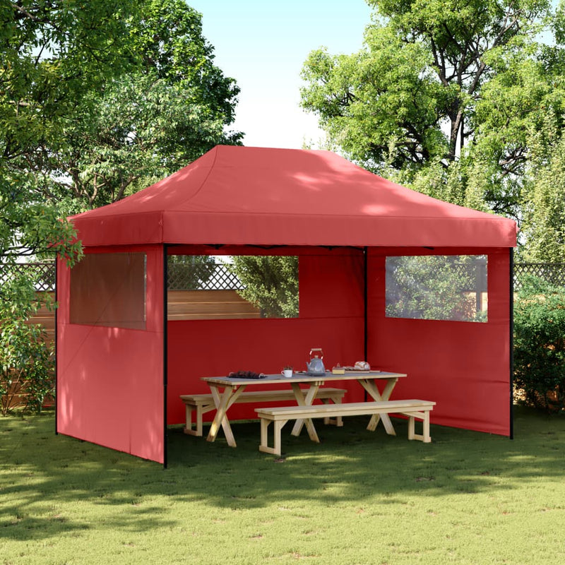 Foldable Party Tent Pop-Up with 3 Sidewalls Burgundy Payday Deals