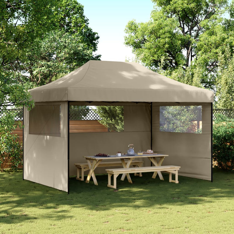 Foldable Party Tent Pop-Up with 3 Sidewalls Taupe Payday Deals