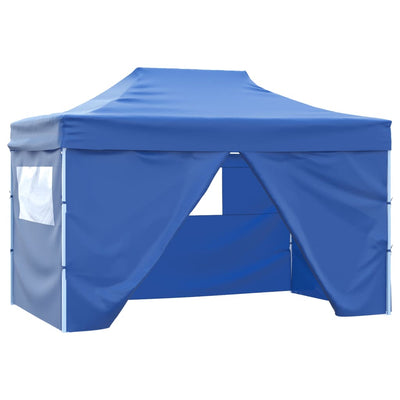 Foldable Tent Pop-Up with 4 Side Walls 3x4.5 m Blue Payday Deals