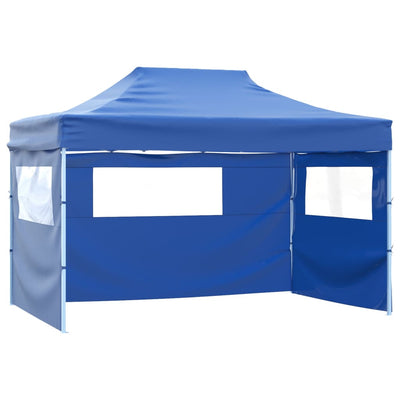 Foldable Tent Pop-Up with 4 Side Walls 3x4.5 m Blue Payday Deals