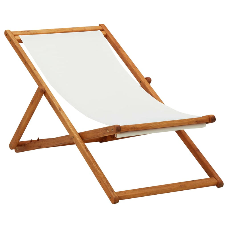 Folding Beach Chair Eucalyptus Wood and Fabric Cream White Payday Deals
