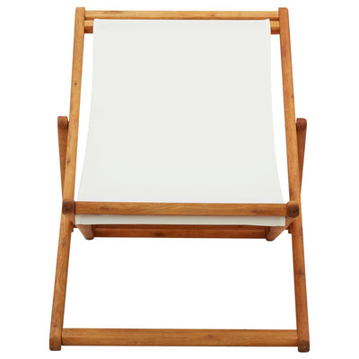 Folding Beach Chair Eucalyptus Wood and Fabric Cream White Payday Deals