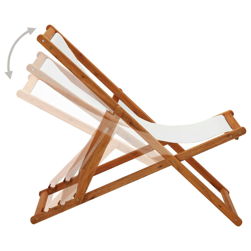 Folding Beach Chair Eucalyptus Wood and Fabric Cream White Payday Deals