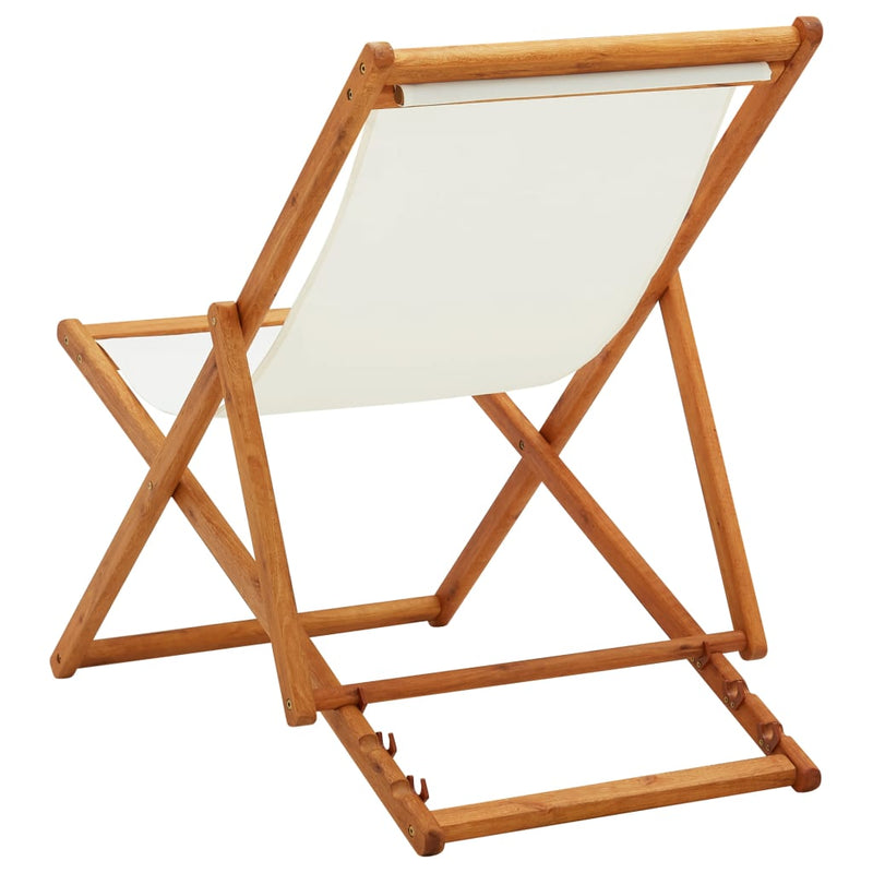 Folding Beach Chair Eucalyptus Wood and Fabric Cream White Payday Deals