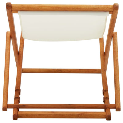 Folding Beach Chair Eucalyptus Wood and Fabric Cream White Payday Deals