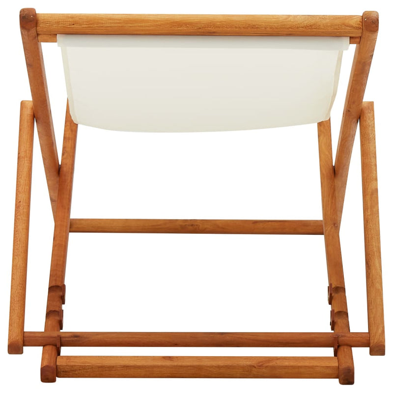 Folding Beach Chair Eucalyptus Wood and Fabric Cream White Payday Deals