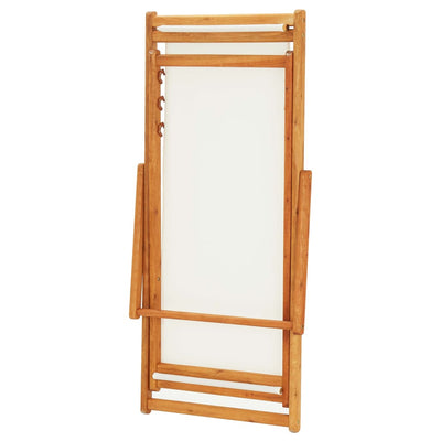 Folding Beach Chair Eucalyptus Wood and Fabric Cream White Payday Deals