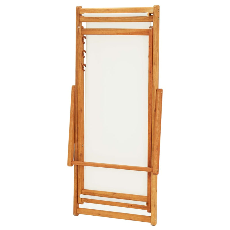 Folding Beach Chair Eucalyptus Wood and Fabric Cream White Payday Deals