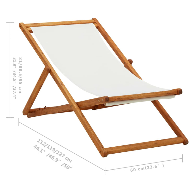 Folding Beach Chair Eucalyptus Wood and Fabric Cream White Payday Deals