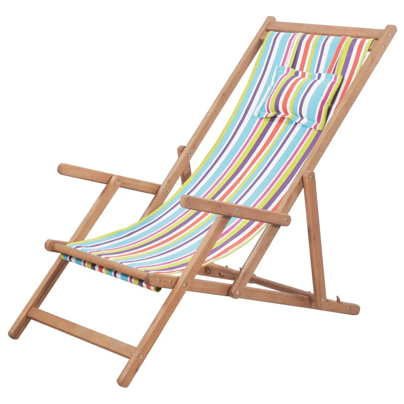Folding Beach Chair Fabric and Wooden Frame Multicolour Payday Deals