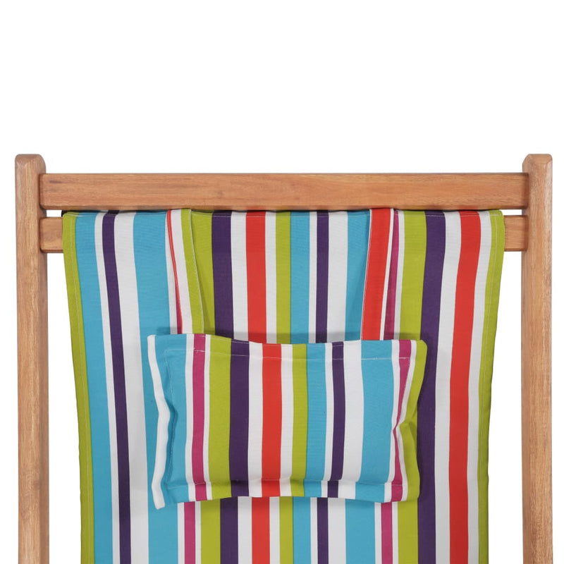 Folding Beach Chair Fabric and Wooden Frame Multicolour Payday Deals