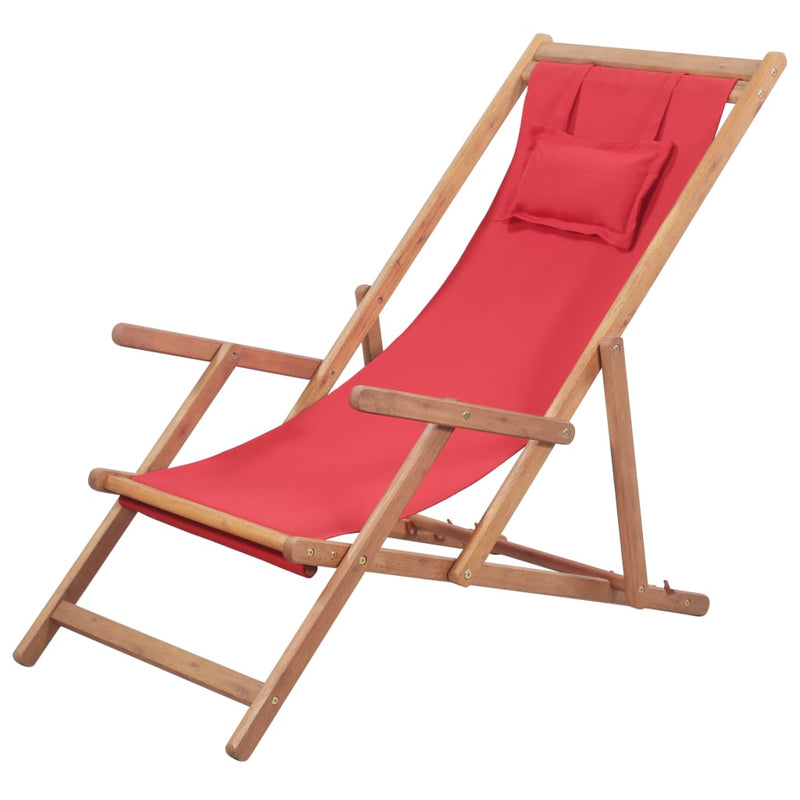 Folding Beach Chair Fabric and Wooden Frame Red Payday Deals