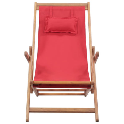 Folding Beach Chair Fabric and Wooden Frame Red Payday Deals