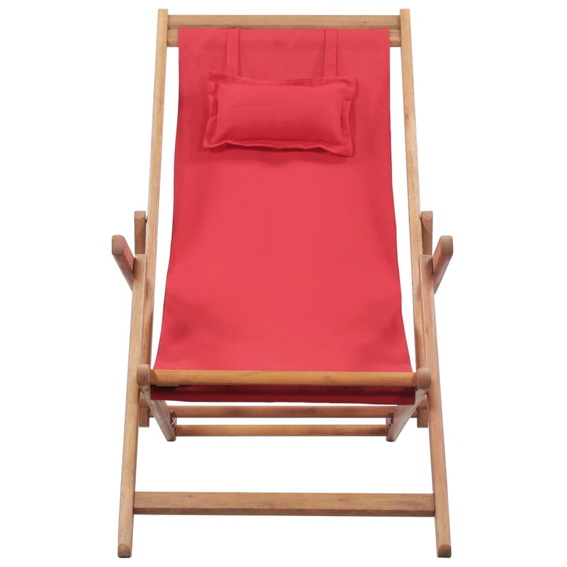 Folding Beach Chair Fabric and Wooden Frame Red Payday Deals