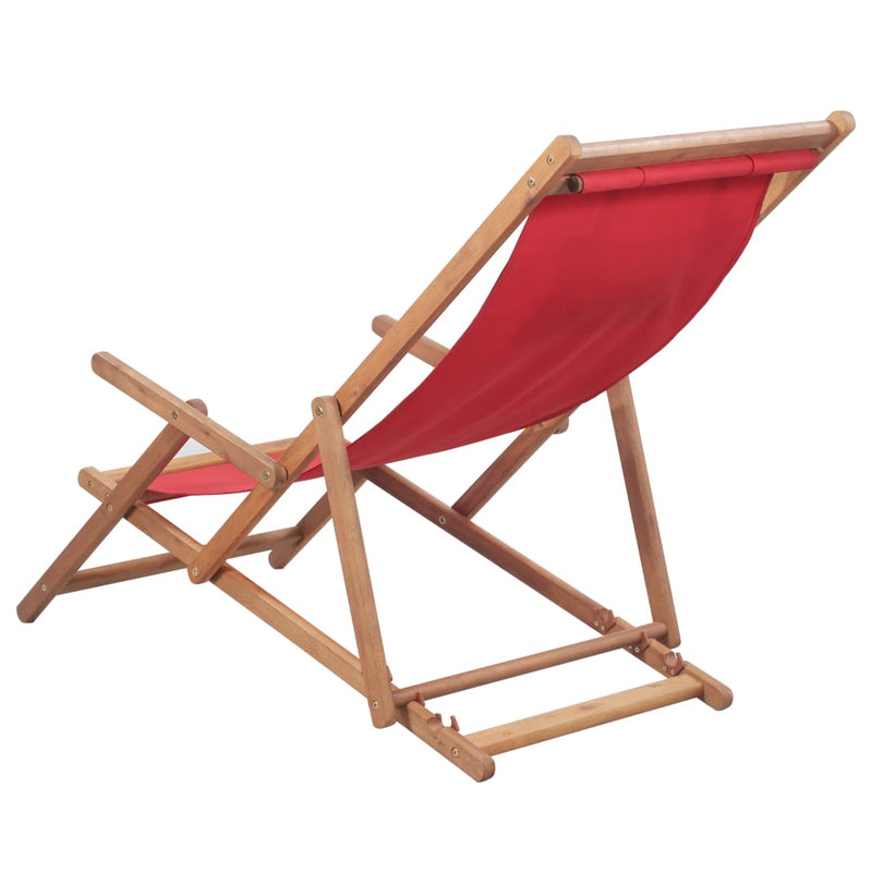 Folding Beach Chair Fabric and Wooden Frame Red Payday Deals