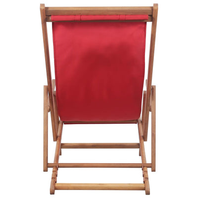 Folding Beach Chair Fabric and Wooden Frame Red Payday Deals