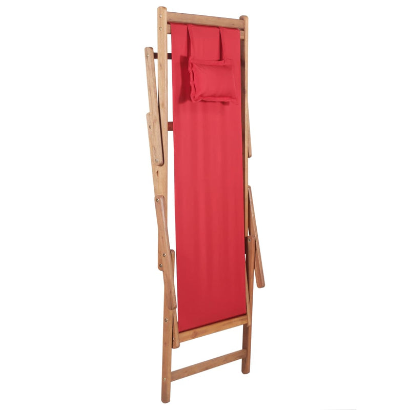 Folding Beach Chair Fabric and Wooden Frame Red Payday Deals