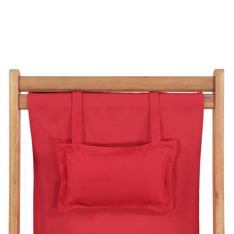 Folding Beach Chair Fabric and Wooden Frame Red Payday Deals