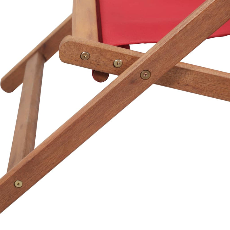 Folding Beach Chair Fabric and Wooden Frame Red Payday Deals