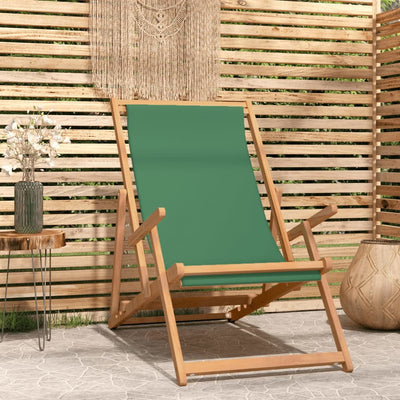 Folding Beach Chair Solid Wood Teak Green Payday Deals